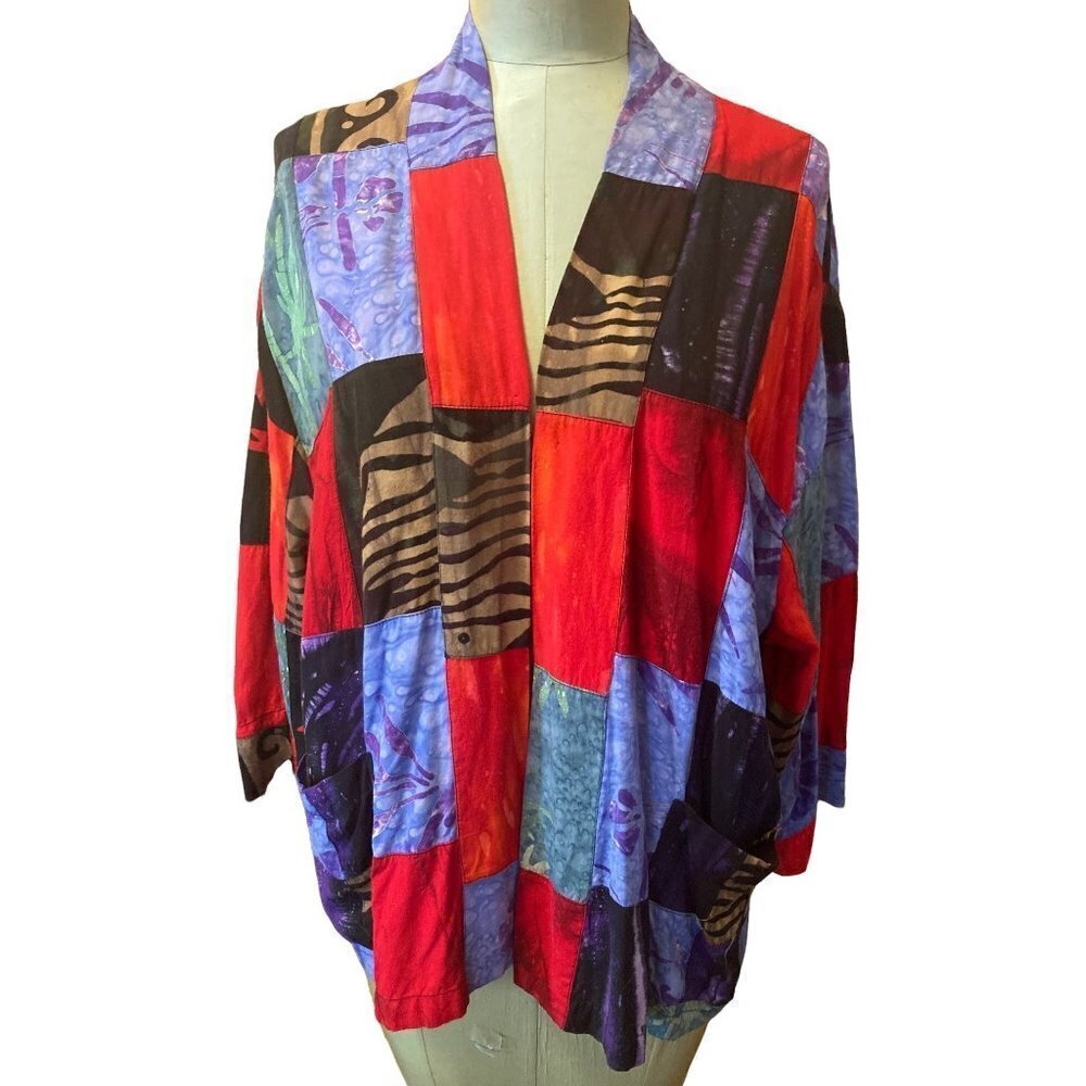 Bamboo Women's Batik Jacket Topper Cardigan One Size Pockets Designed in USA